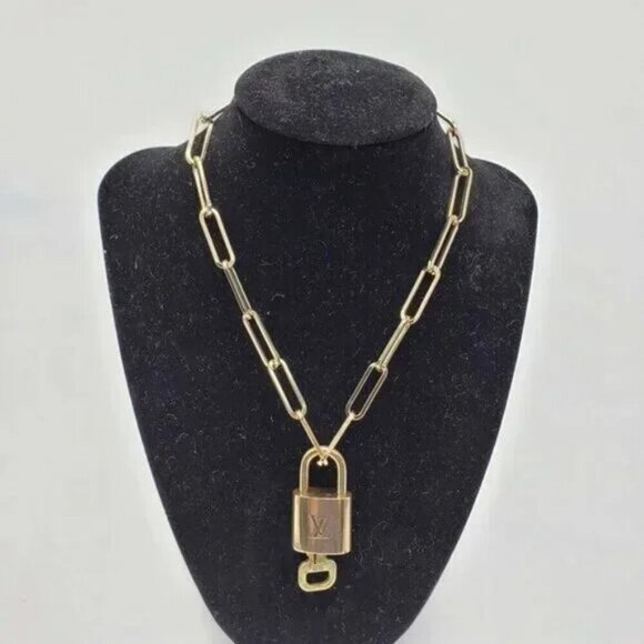 Authentic Louis Vuitton Lock and Key Gold Color with Gold Plated Chain Necklace - Picture 1 of 9